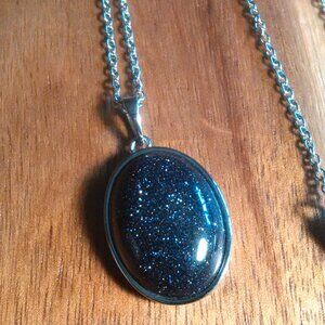 Blue Sandstone Stainless Steel Pendant Necklace